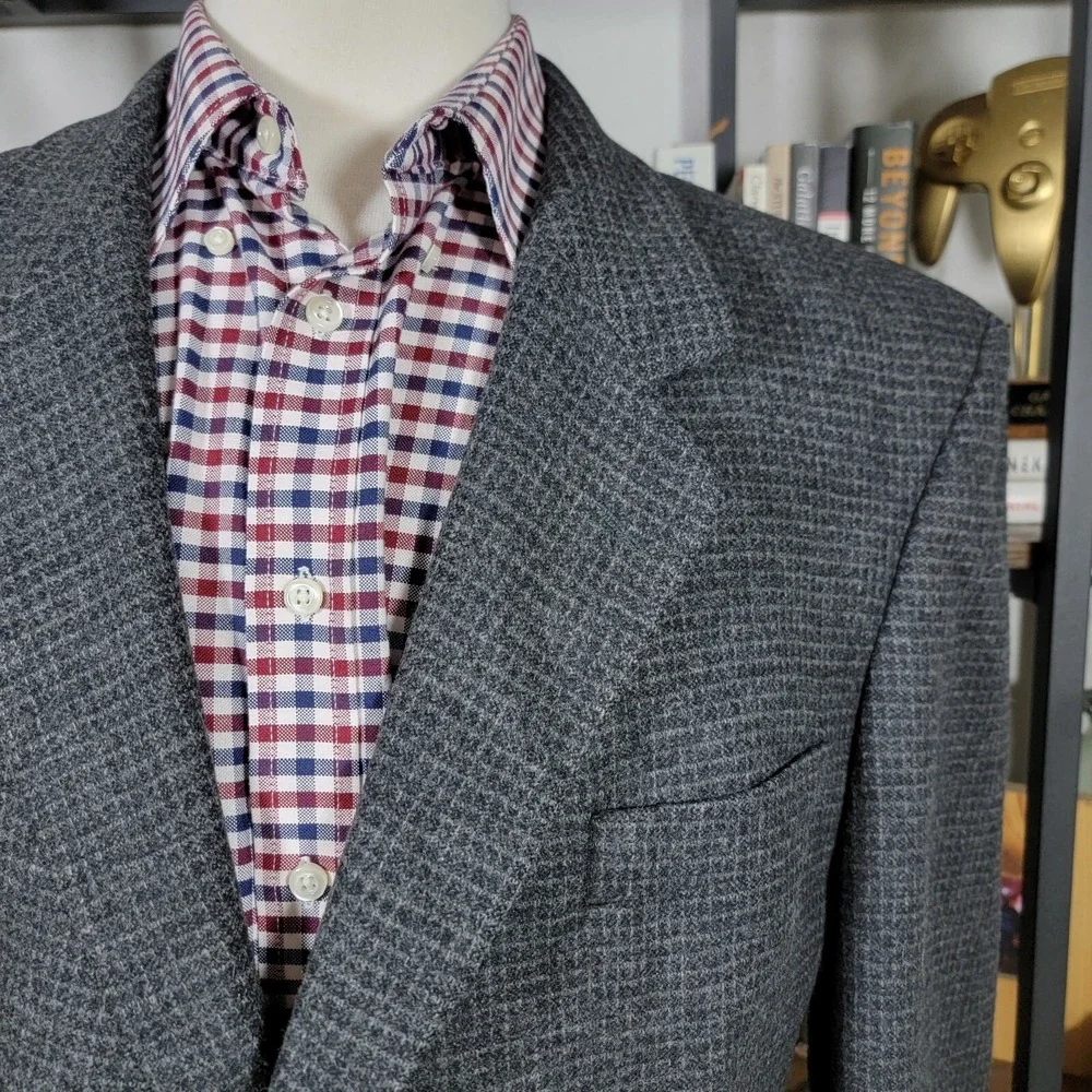 VTG John Weitz Signature Collection‎ Men's Tweed Sport Coat Charcoal Checked 46R